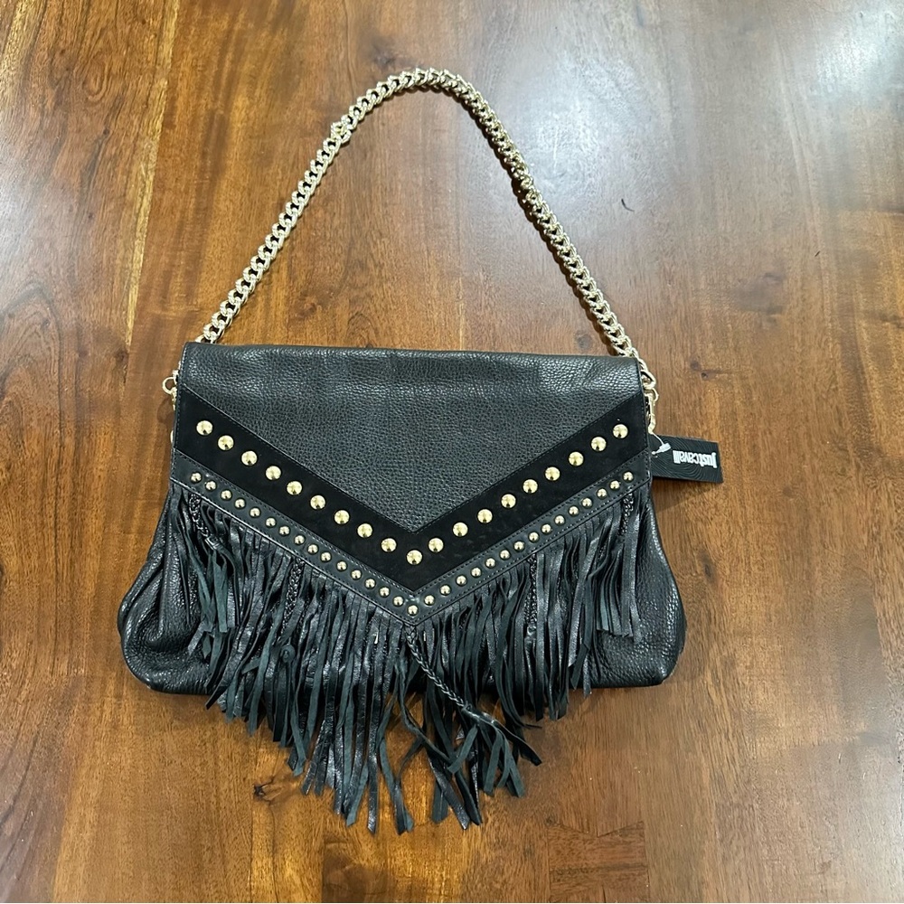 Just Cavalli Black and Gold Fringe Shoulder Bag